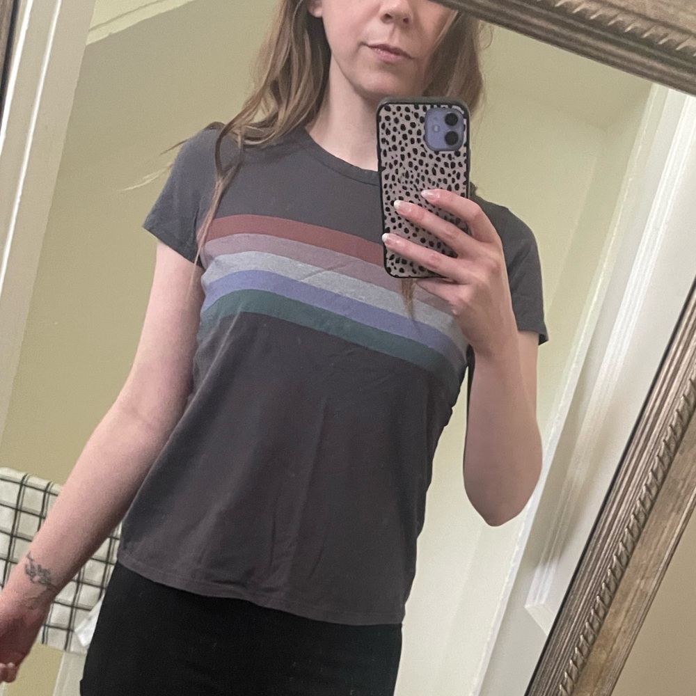 Bundle 3/$15 - American Eagle Outfitters Charcoal Rainbow Cropped Tee